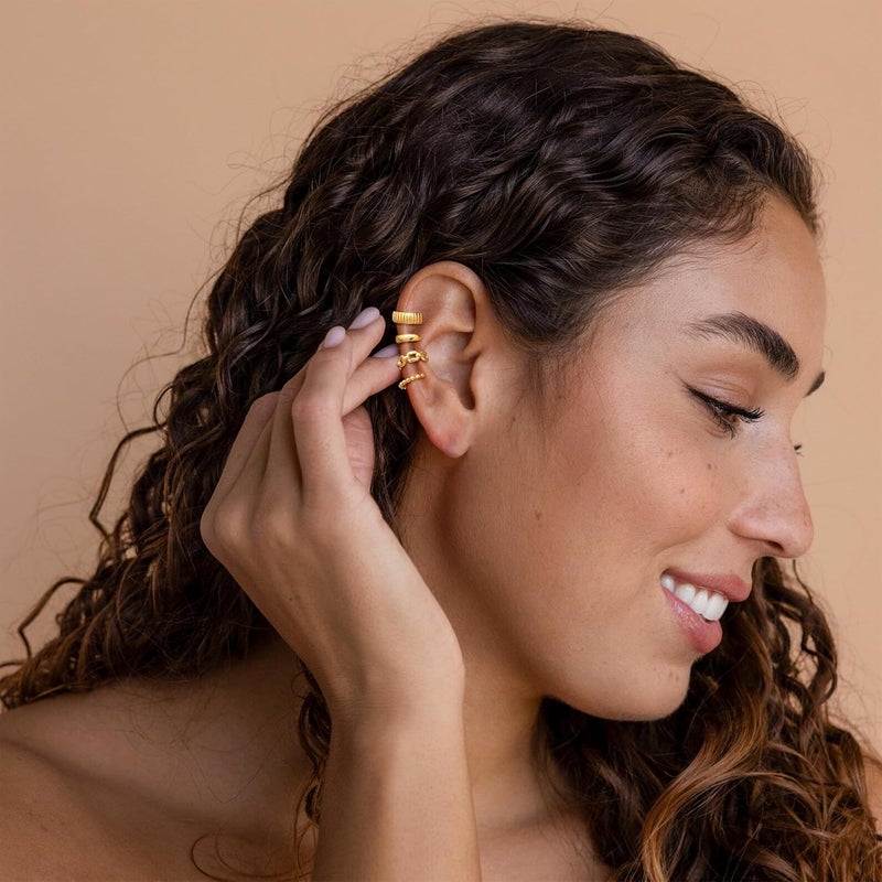 Funsanny Store Gold Ear Cuffs Earrings for Women Non Piercing - Clip on Cartilage Earrings Dainty 14K Gold Sterling Silver Plated Cubic Zirconia Huggie Hoop Earring for Women No Tarnish Trendy Jewelry Set - Image 3